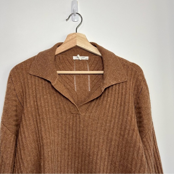 Rag & Bone Maxine Ribbed Polo Collared Sweater in Camel Brown, Size XS - Picture 3 of 9